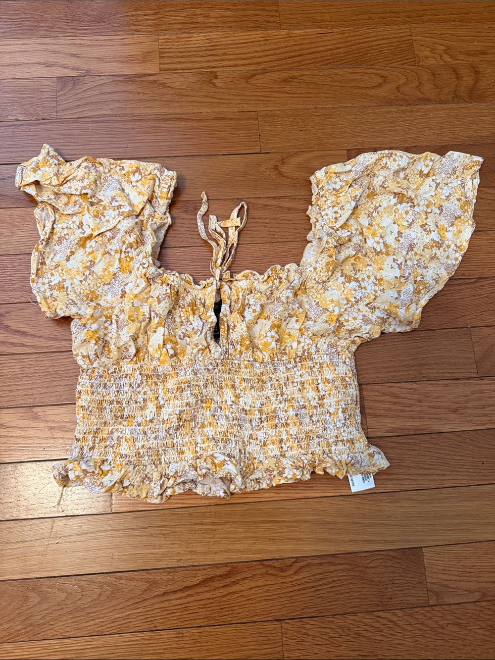 Forever 21 Yellow Floral Smocked Crop Top